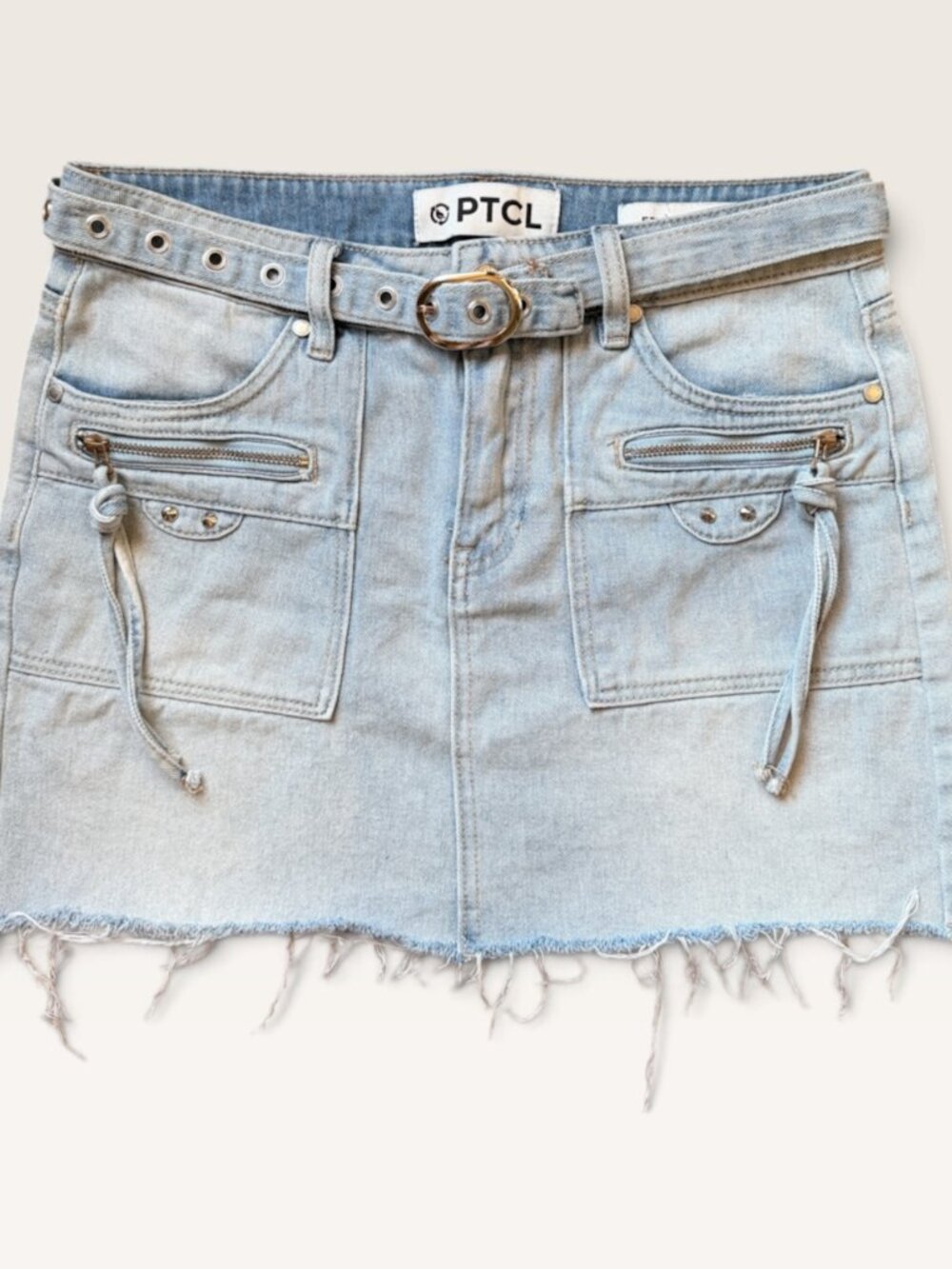 Denim Mini Skirt in light indigo, size S.